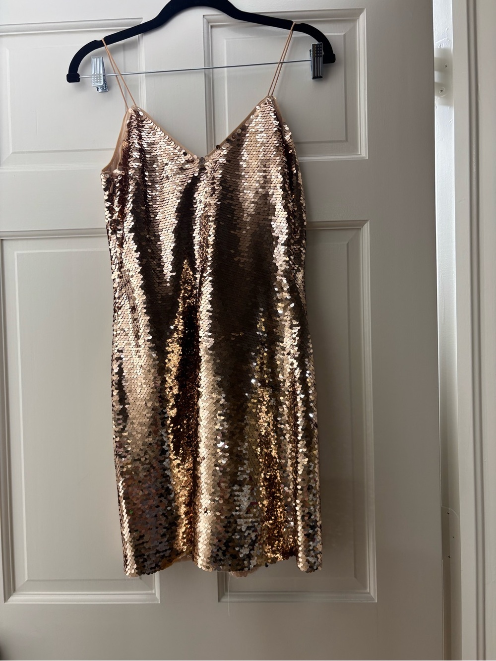 Sachin and Babi NWOT Rose Gold Sequin Slip Dress with Spaghetti Straps